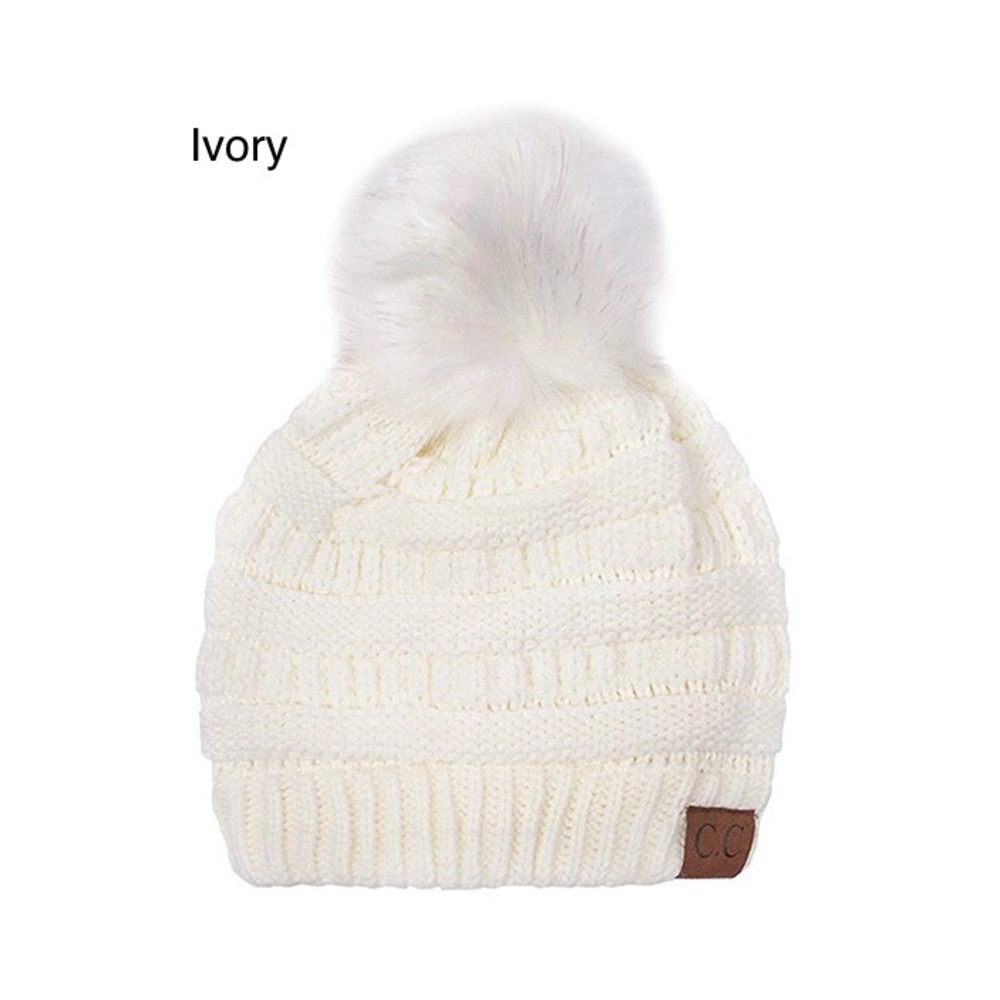 CC Knit Beanie with Matching Fur Pom (more colors) - Picture 3 of 4
